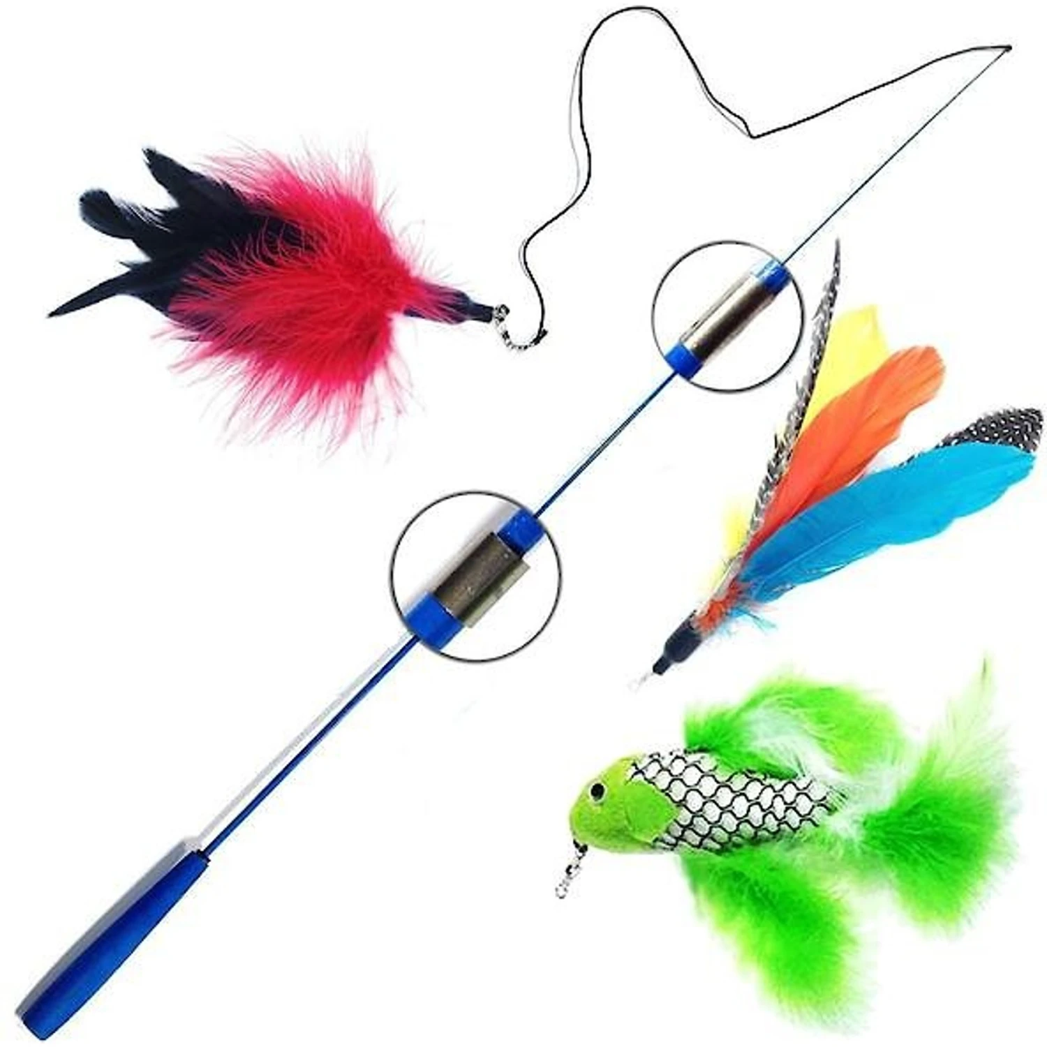 Pet Fit For Life 3 Piece Retractable Feather Wand Cat Toy 1 Pet Fit For Life 3 Piece Retractable Feather Wand Cat Toy