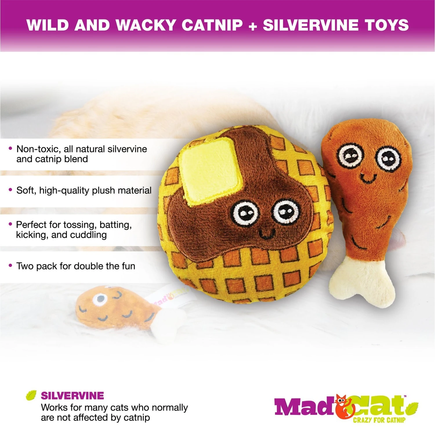 Mad Cat Chicken N' Waffles Catnip & Silvervine Cat Toy 2 Mad Cat Chicken N' Waffles Catnip & Silvervine Cat Toy - Image 2
