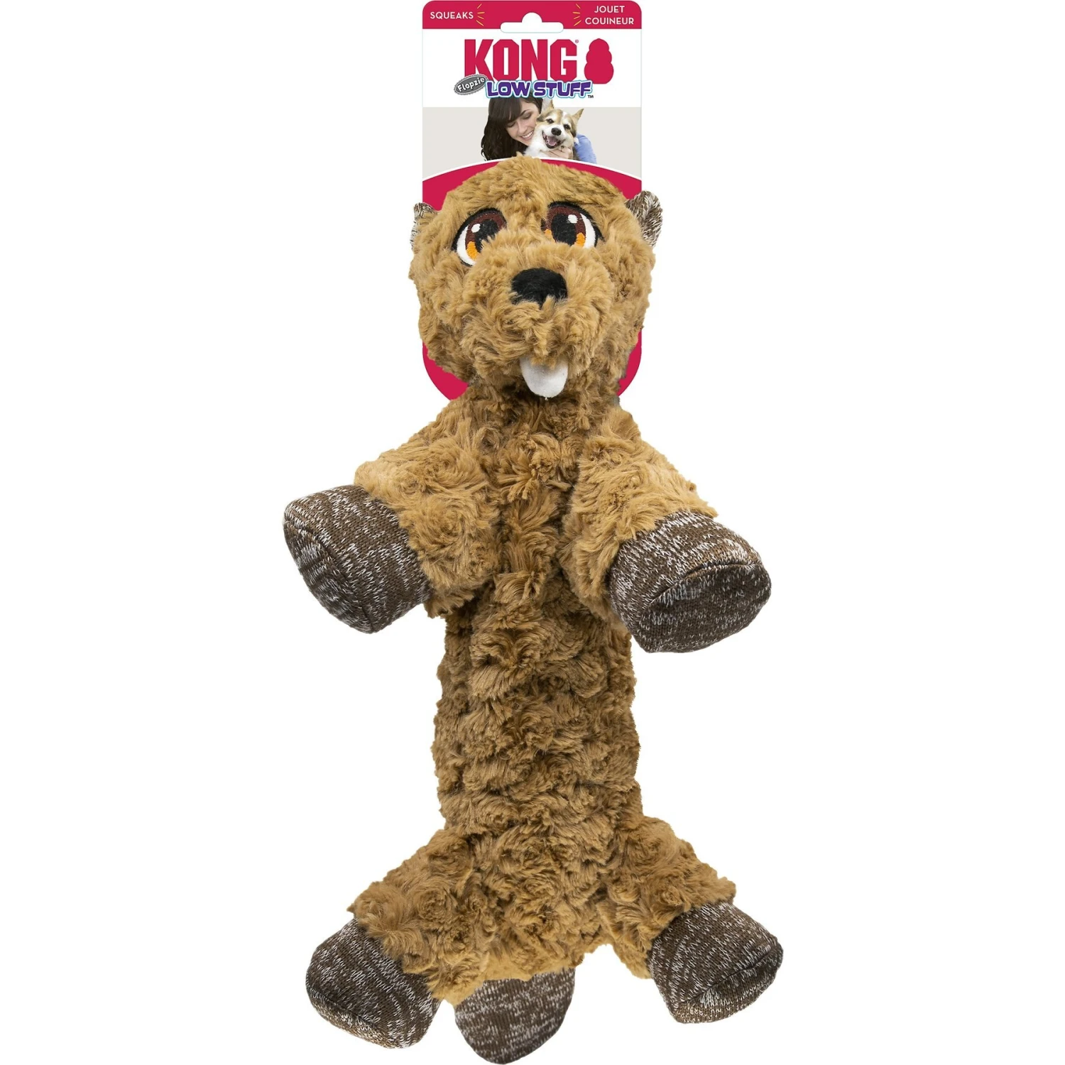 KONG Low Stuff Flopzie Beaver Squeaky Plush Dog Toy, Medium 4 KONG Low Stuff Flopzie Beaver Squeaky Plush Dog Toy, Medium - Image 4