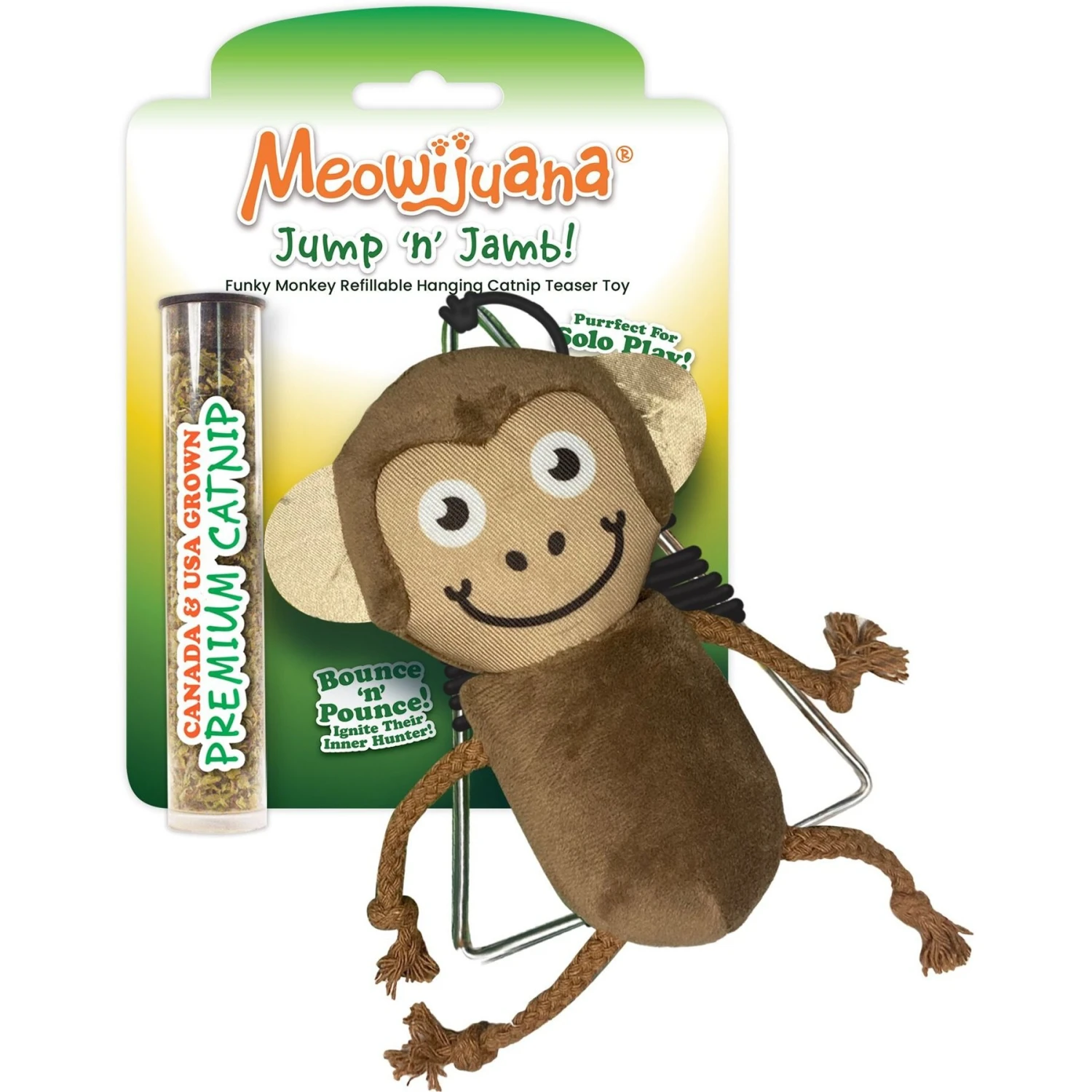Meowijuana Jump 'n' Jamb Get The Monkey Off Your Back Refillable Swinging Door Jamb Cat Toy 1 Meowijuana Jump 'n' Jamb Get The Monkey Off Your Back Refillable Swinging Door Jamb Cat Toy